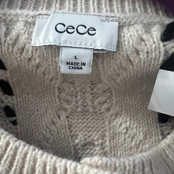 CeCe Women's Cream and Black Cable Knit Cardigan - Picture 11 of 11